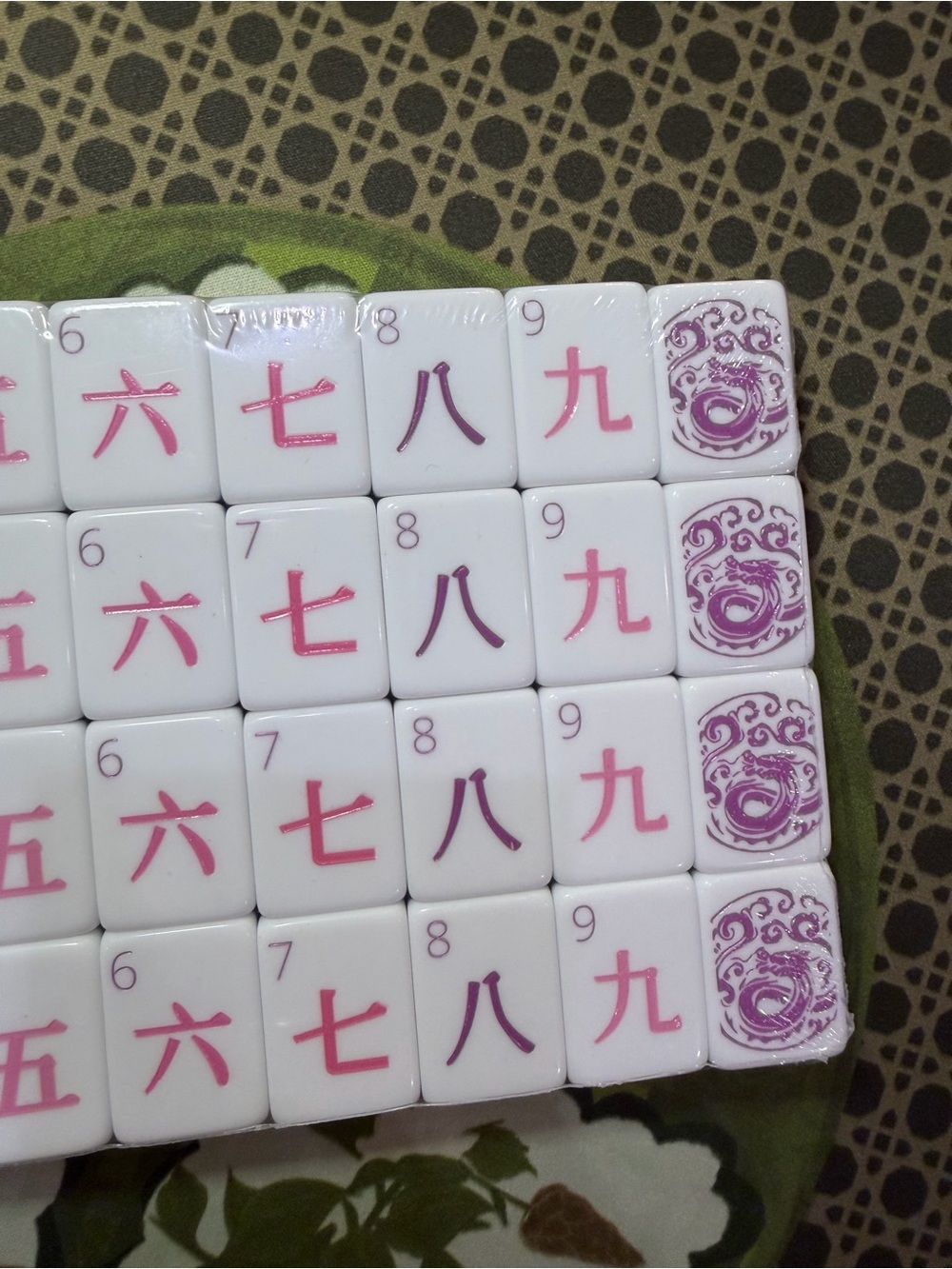 Green Mahjong Tiles Set - Pink & Blue Accents - Picture 13 of 16